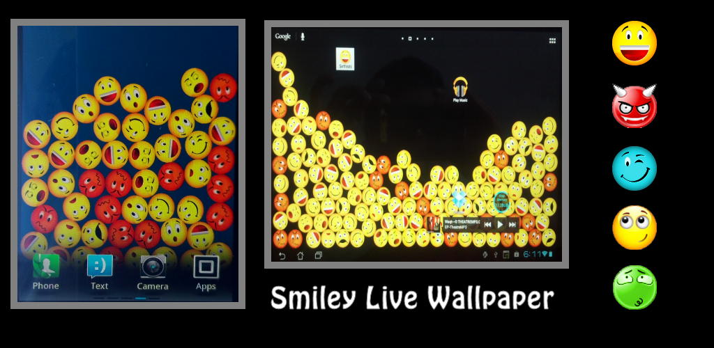 Smiley Live Wallpaper — 2D physics environment with touch and accelerometer interactions
